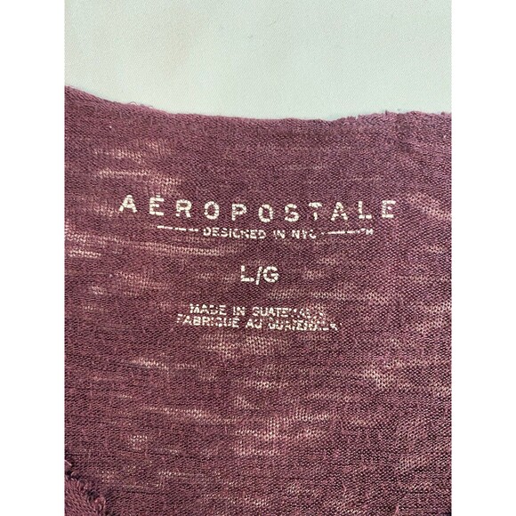 Aeropostale V Neck Frayed Cover Up Short Sleeved Distressed Maroon Beach Women L - Picture 2 of 9